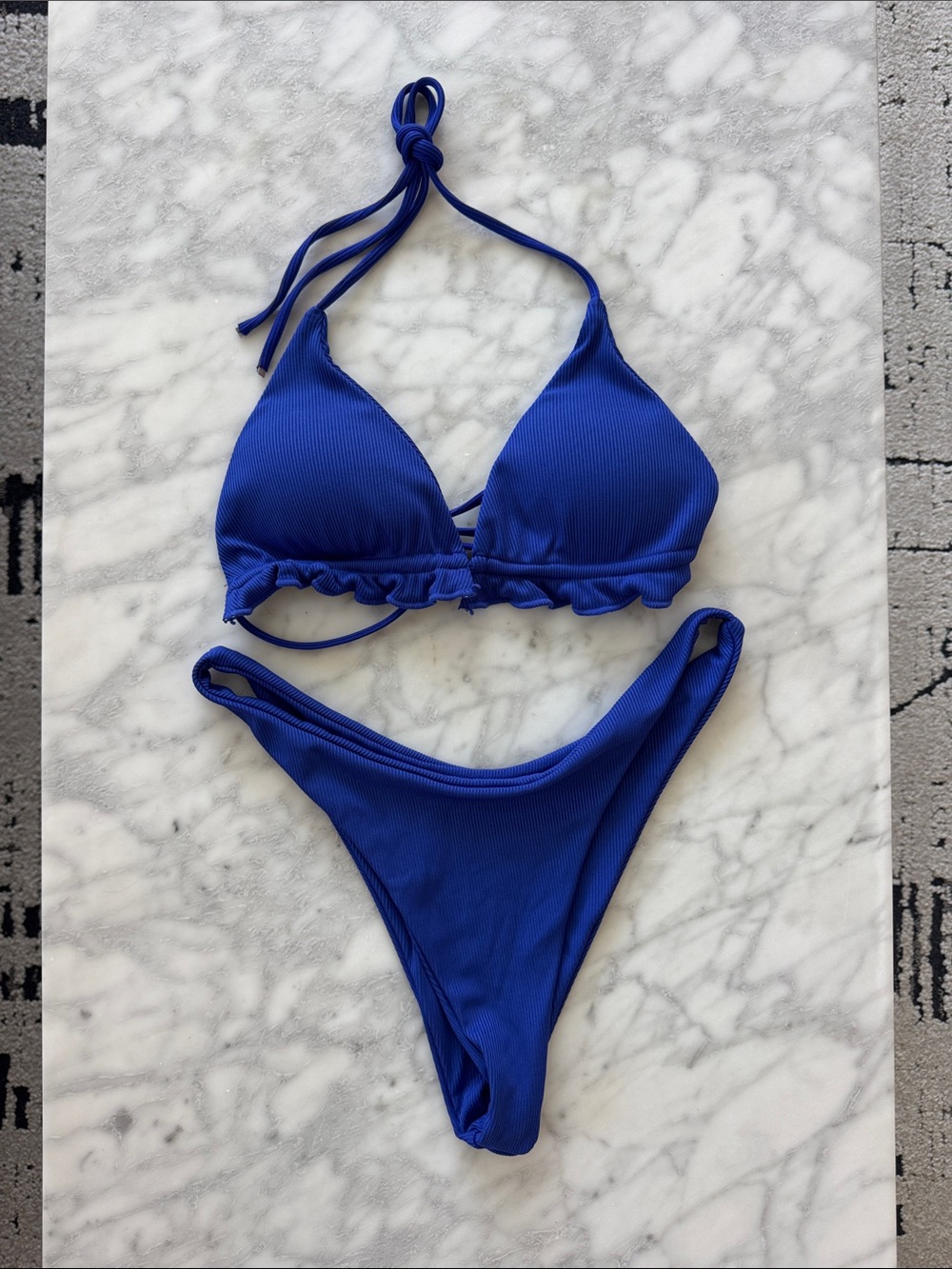 🌼SHEIN🌼 Bundle Ribbed Ruffle Triangle Bikinis, Size L - Picture 4 of 5